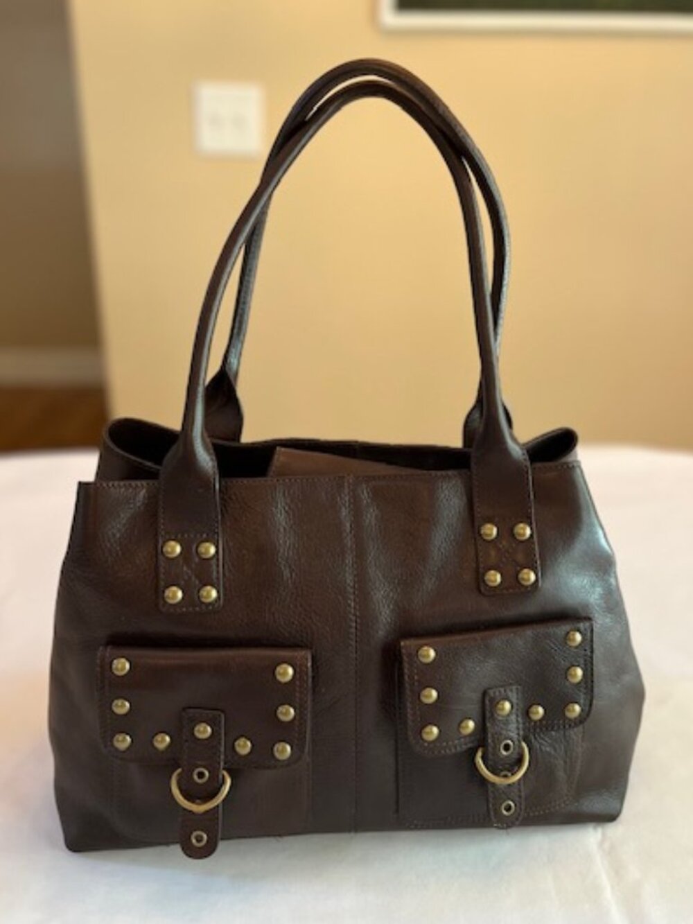 KATE LANDRY | Espresso/Dark Brown Pebbled Leather Handbag